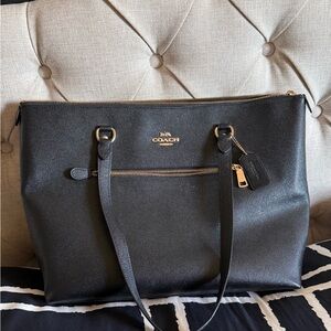 Coach Black Pebble Leather Tote with Gold Hardware